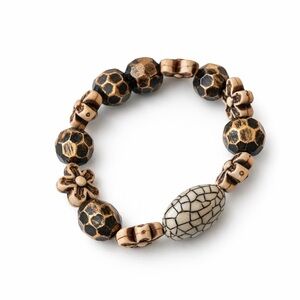 Handmade Boho Safari Beaded Bracelet 7.5” Earth Tone Stretch Bracelet